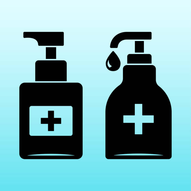 ilustrações de stock, clip art, desenhos animados e ícones de disinfection. set of hand sanitizer bottle icons, washing gel. vector illustration - liquid soap moisturizer bottle hygiene