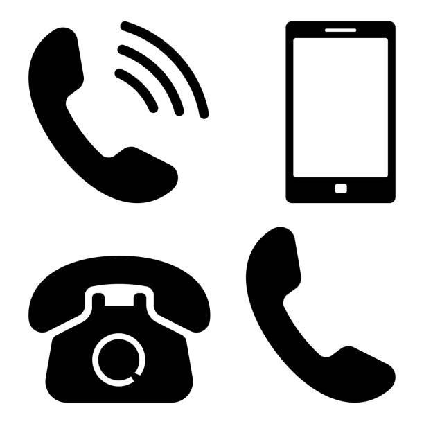 Black set of phone icons. Vector illustration Black set of phone icons. Vector illustration landline phone stock illustrations