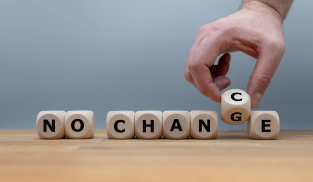 istock No change, no chance. Hand turns a dice and changes the expression 