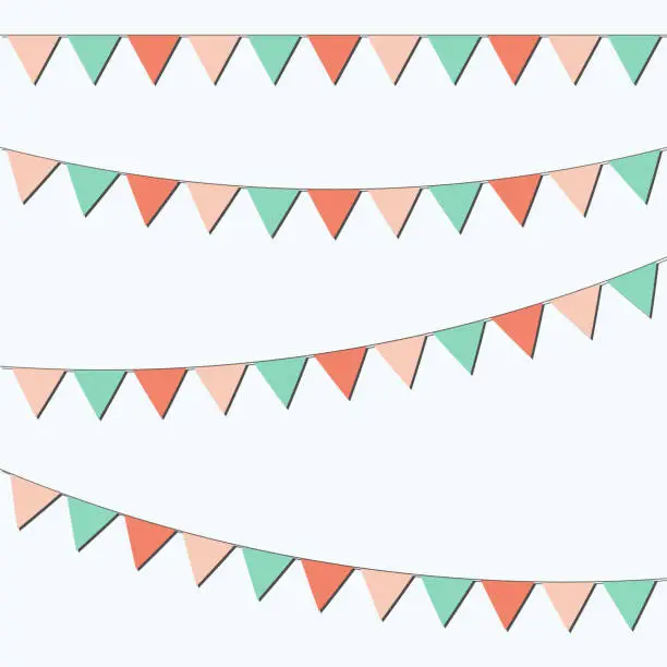 Vector illustration of Bunting and garland set. Colorful festive flags. Vector illustration. Elements for celebrating, party or festival design.