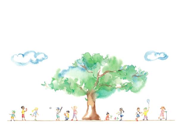 ilustrações de stock, clip art, desenhos animados e ícones de the landscape of the park - summer solitary tree environment spring