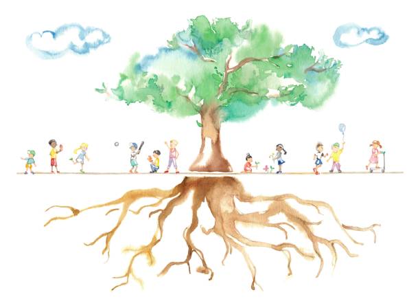 The landscape of the park The landscape of the park
Various national children, big wood, root and cloud big tree stock illustrations