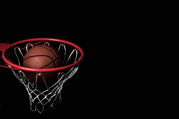 istock Basketball hoop net and ball side view 1128899922