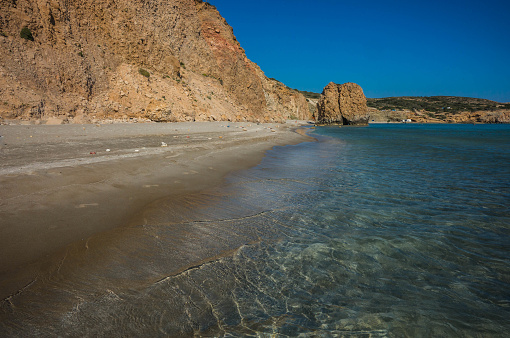 Beautifuly colored Firiplaka beach at Milos island in Greece