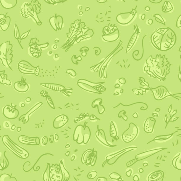 illustrations, cliparts, dessins animés et icônes de légumes à la main motif sans soudure étiré - food backgrounds