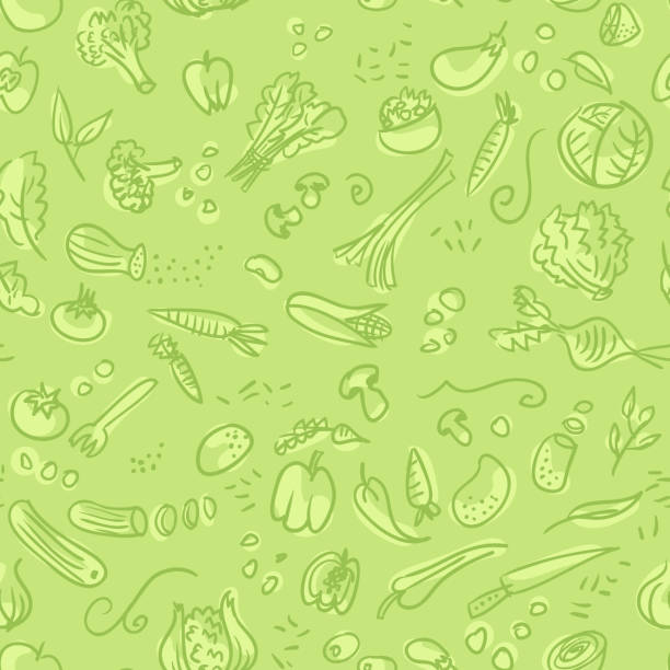 ilustrações de stock, clip art, desenhos animados e ícones de vegetables hand drawn seamless pattern - carrot seamless food vegetable