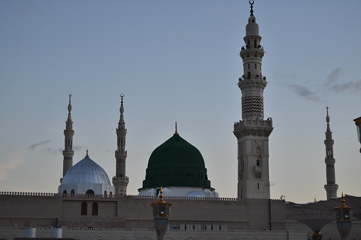 Masjid Al Nabawi or Nabawi Mosque (Mosque of the Prophet) in Medina (City of Lights), Saudi Arabia. Nabawi mosque is Islam's second holiest mosque