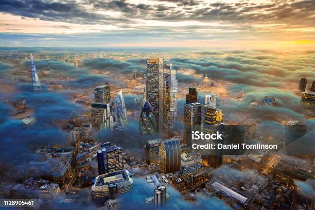 The City Of London Of The Future Above The Clouds Stock Photo - Download Image Now - London - England, City, Futuristic