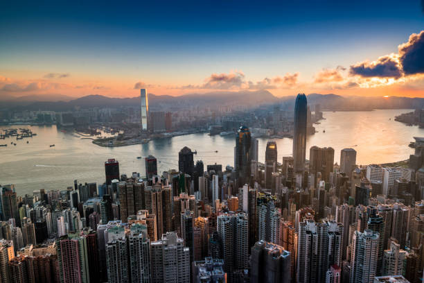 istock Hong Kong skyline at sunrise 1128907902