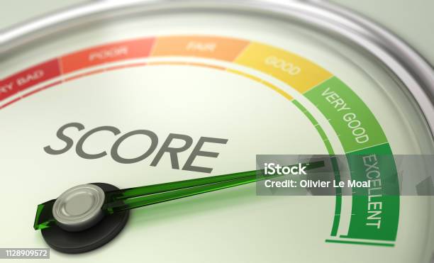 Business Credit Score Gauge Concept Excellent Grade Stock Photo - Download Image Now