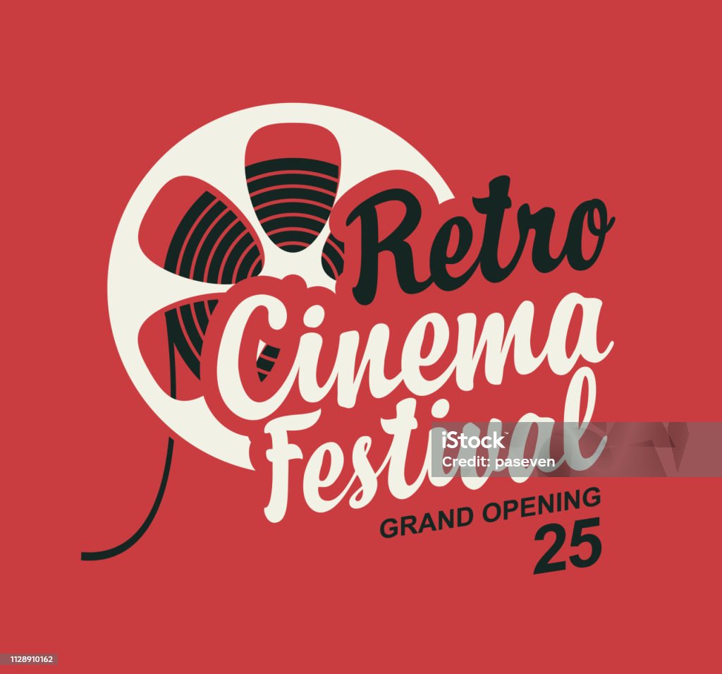 Retro cinema festival poster with film strip reel Vector retro cinema festival poster with old film strip reel and calligraphic inscription. Cinema banner, can be used for poster, flyer, billboard, web page, background, ticket Movie Theater stock vector