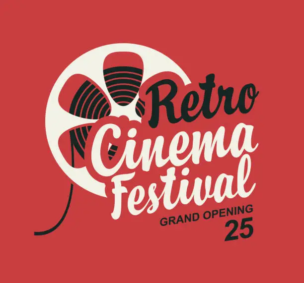 Vector illustration of Retro cinema festival poster with film strip reel