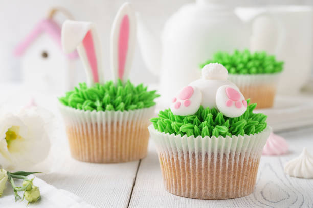 istock Set of Easter cupcakes for kids. Funny bunny butt and ears. 1128911166