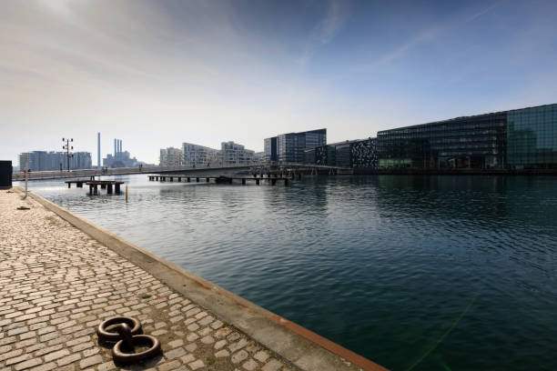 Copenhagen; Denmark - March 31; 2017: modern waterfront apartment buildings