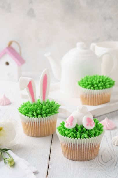 istock Set of Easter cupcakes for kids. Funny bunny butt and ears. 1128911948