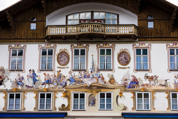 Traditionally painted house in the village of Oberammergau in Bavaria, Germany on May 31, 2018