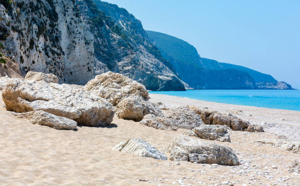 White Egremni beach (Lefkada, Greece) Beautiful summer white Egremni beach on Ionian Sea (Lefkada, Greece) panorama. egremni beach lefkada island greece stock pictures, royalty-free photos & images