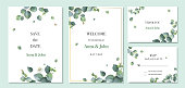 istock Watercolor vector set wedding invitation card template design with green eucalyptus leaves. 1128913520