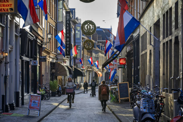 shopping people in the Molenstraat in the centre of The Hague stock photo