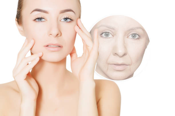 istock aging problems: woman comparative portrait with old and young skin 1128917273