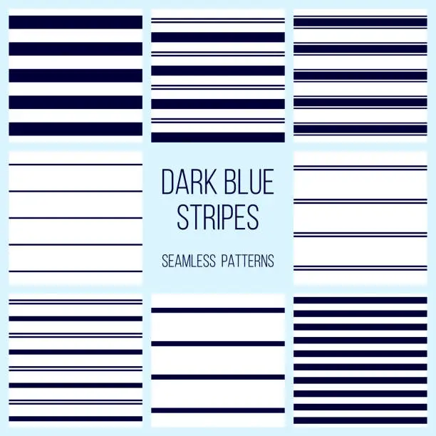 Vector illustration of dark or navy blue stripes seamless pattern set