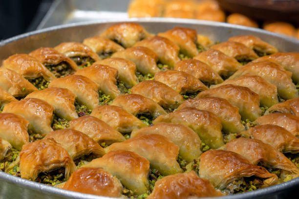 istock Baklava with pistachio, Turkish traditional dessert. Oriental sweets 1128917705