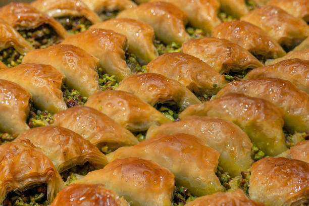 istock Baklava with pistachio, Turkish traditional dessert. Oriental sweets 1128917878