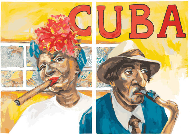 векторная иллюстрация кубинского народа - vector illustration and painting men caricature stock illustrations