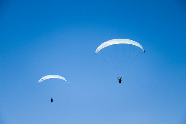 istock Paraglider Instructor Flying with Customer in Blue Summer Sky 1128918646