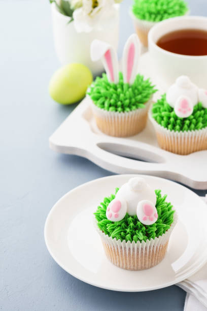 istock Easter cupcakes decorated for kids and tea for dessert 1128919752