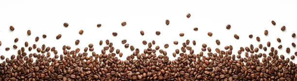 Photo of Panoramic coffee beans background, border