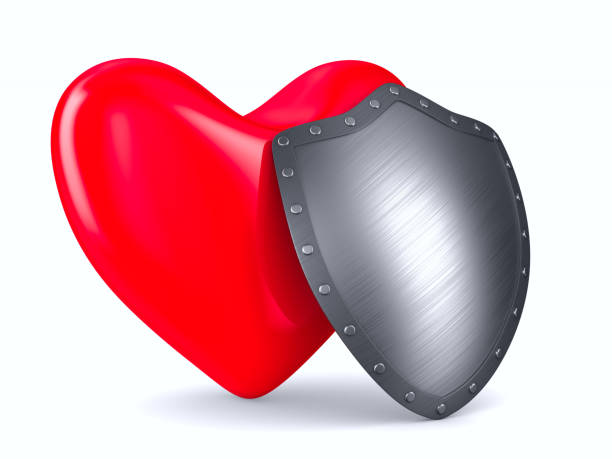 istock heart and shield on white background. Isolated 3D illustration 1128922779