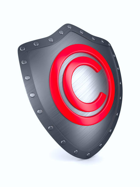 istock shield with sign copyright on white background. Isolated 3D illustration 1128923497