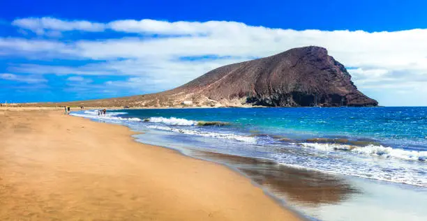 Photo of Best beaches of Tenerife island - La Tejita beach (el Medano).popular for wind surfing
