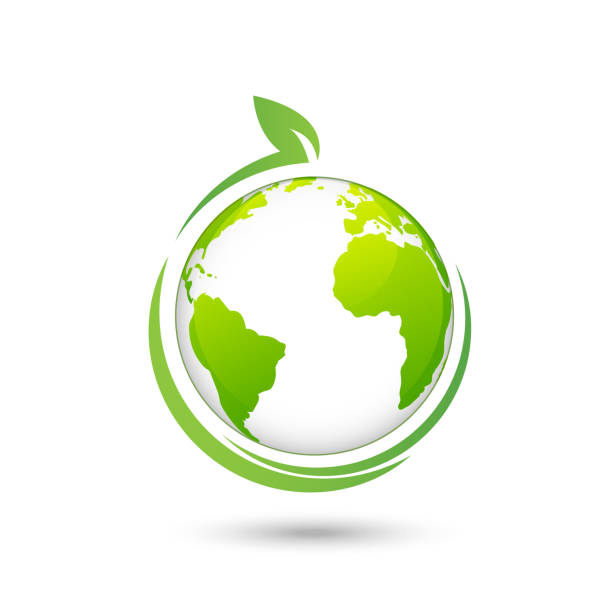 illustrazioni stock, clip art, cartoni animati e icone di tendenza di logo di design ecologico ed ecologico mondiale, illustrazione vettoriale - nature day plant leaf