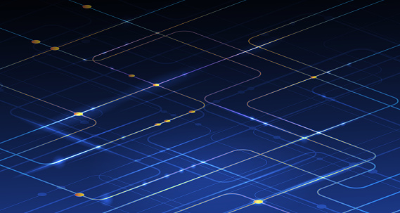 Vector Illustration Technology With Line Pattern Over Dark Blue ...