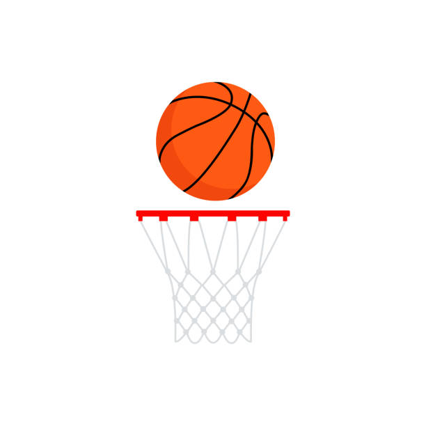 illustrazioni stock, clip art, cartoni animati e icone di tendenza di basket con canestro. illustrazione vettoriale isolata su sfondo bianco - basketball slam dunk basketball hoop sport