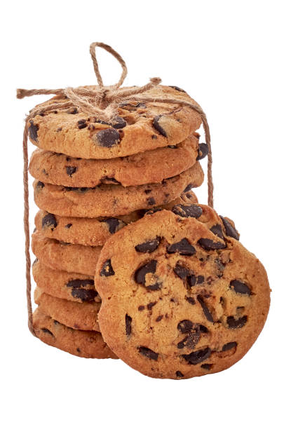 istock Stack of cookie with chocolate crumbs tied twine isolated on white background. 1128933144