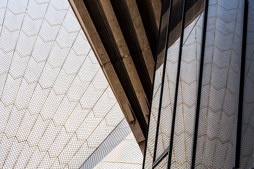 An abstract look at windows and roofing over the Sydney Opera House.