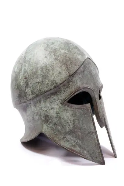 Brass Metal Saxon Antique Armor Helmet on White Background
