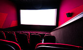Empty cinema with blank white screen