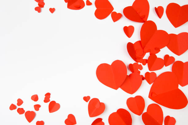 istock Valentine day background with red hearts, top view - Image 1128934360