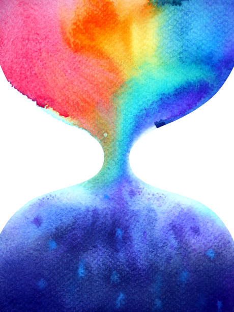 sanduhr regenbogen farbe blau aquarellmalerei handzeichnung illustration design - aura alternative medizin illustration stock-grafiken, -clipart, -cartoons und -symbole