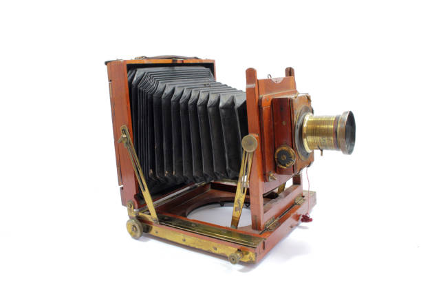 istock Vintage Antique Old Fashioned Camera On White Background 1128938794