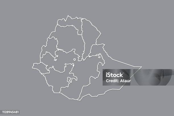 Ethiopia Vector Map With Border Lines Of Provinces Using Gray Color On Dark Background Illustration Stock Illustration - Download Image Now