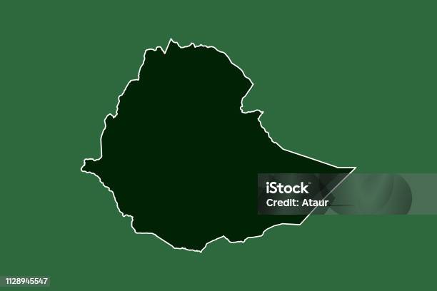 Ethiopia Vector Map With Single Border Line Boundary Using Green Color Area On Dark Background Illustration Stock Illustration - Download Image Now