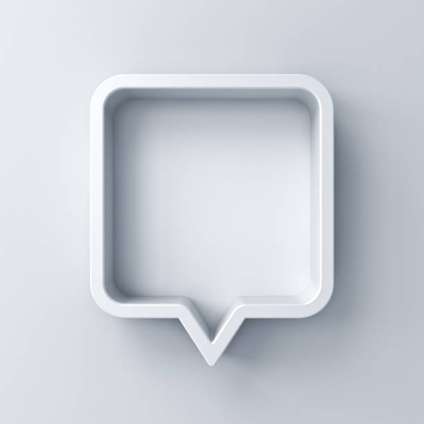 bolla vocale 3d o perno di chat quadrato arrotondato bianco vuoto con ombra isolata su sfondo bianco rendering 3d - fumetto simbolo ortografico illustrazioni foto e immagini stock