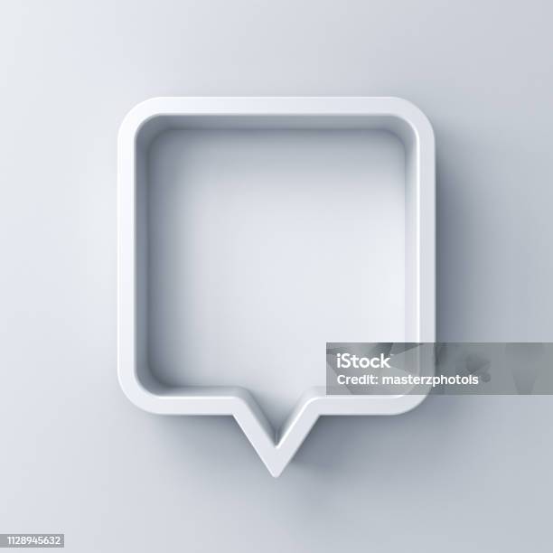 3d Speech Bubble Or Blank White Rounded Square Chat Pin With Shadow Isolated On White Background 3d Rendering Stock Photo - Download Image Now