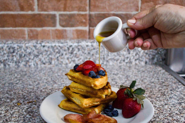 istock waffles with strawberries and blueberries 1128948540
