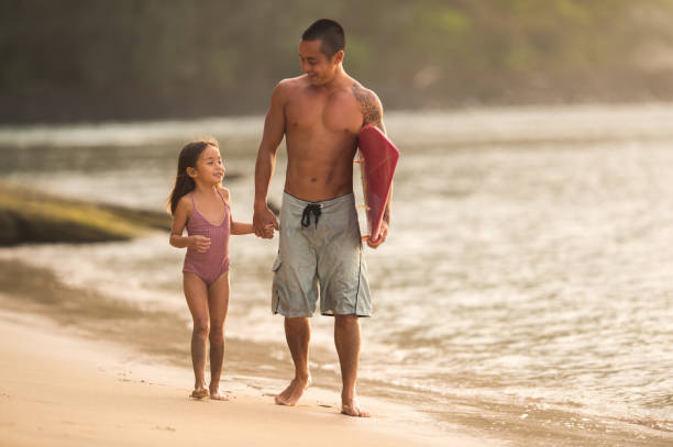 istock Young girl gets a surfing lesson from dad 1128948806